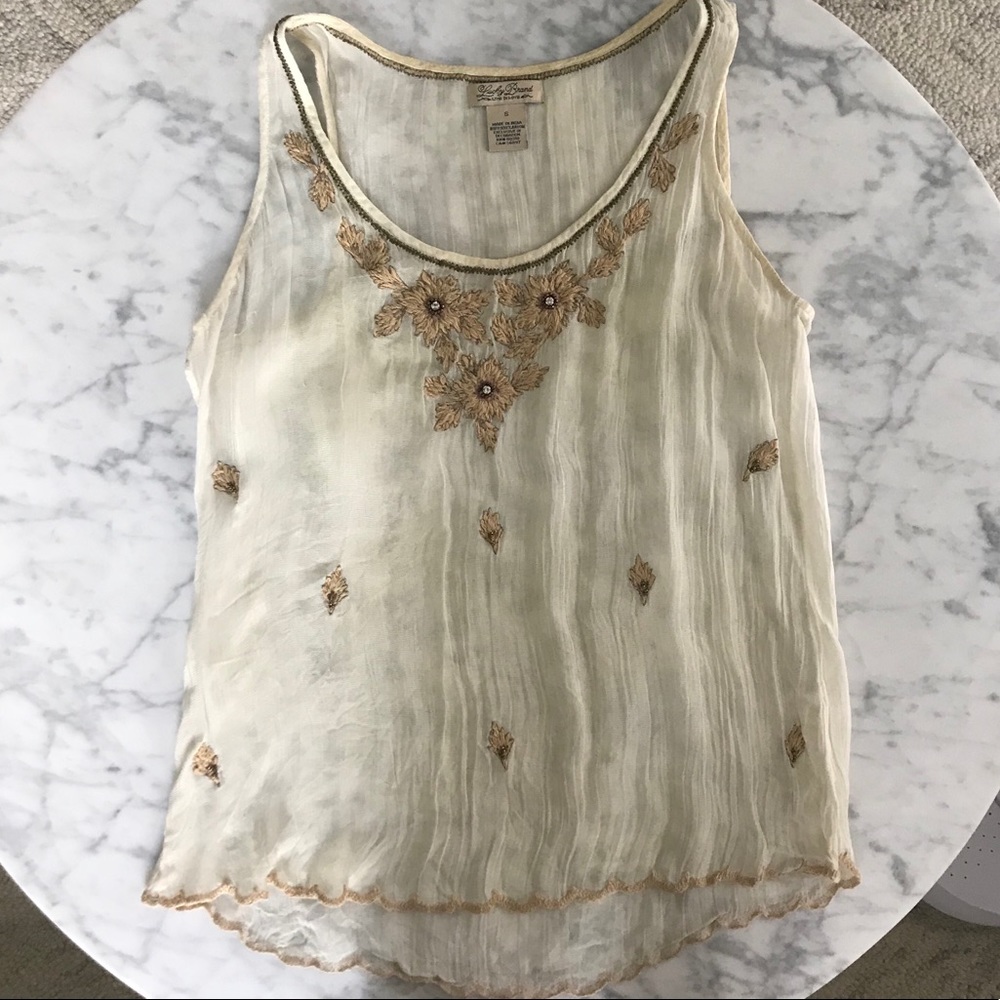 Lucky Brand Cream Tank w/ Beautiful Embroidery